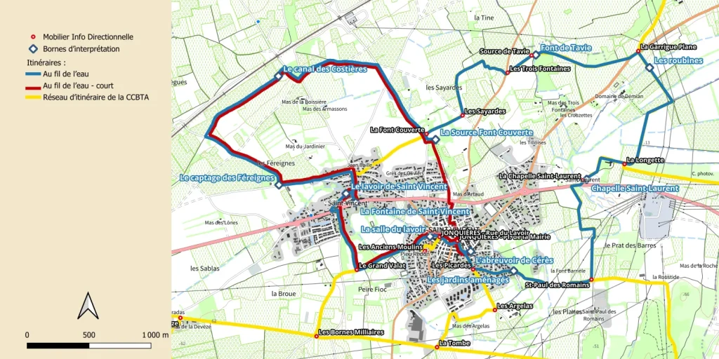 Carte du parcours Au fil de l'eau de Jonquières-Saint-Vincent