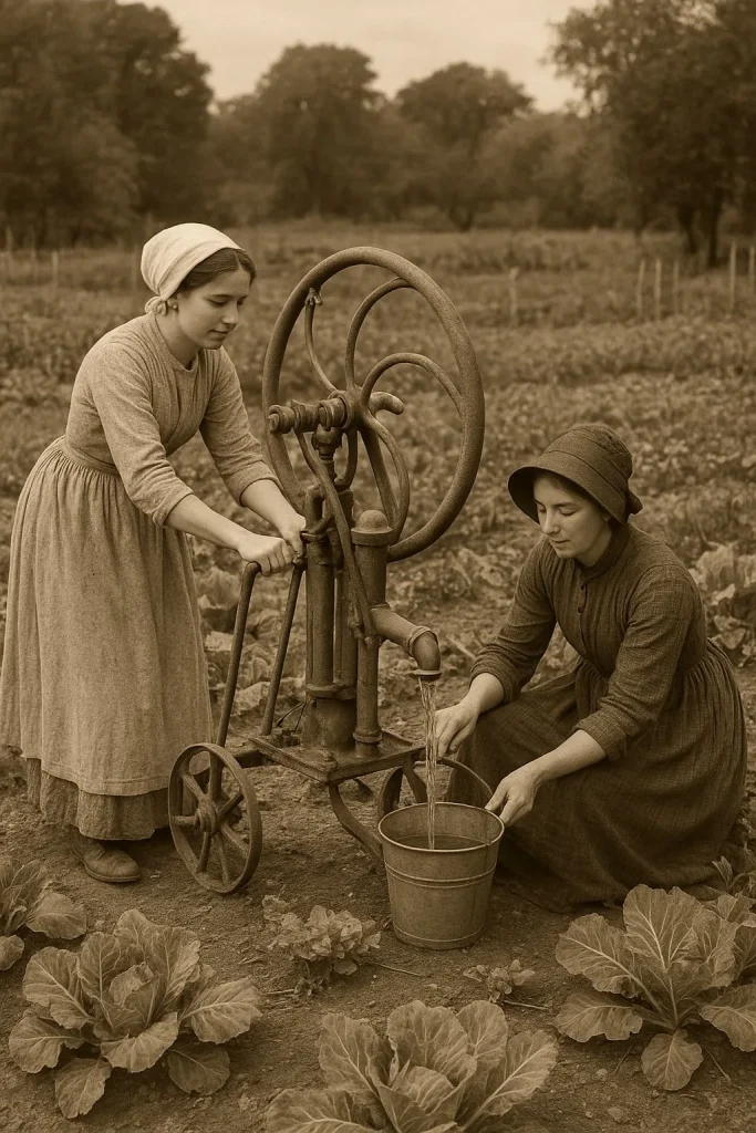 Pompe et jardin potager